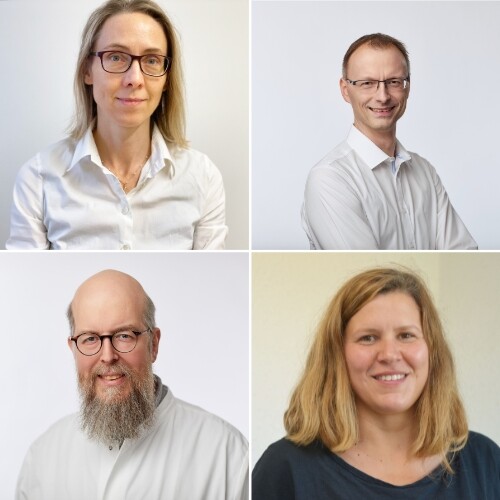 Referent*innen der Krebsinformationstage: Dr. med. Christina Herrmann, Oberärztin Onkologisches Zentrum, Carsten Keil, Physiotherapeut und Leiter des WKK-Vitalis Therapiezentrum, Dr. med. Hans-Günter Linke, Chefarzt der Klinik für Multimodale Schmerztherapie und Tanja Huß, Diplom-Psychologin und Psychologische Psychotherapeutin