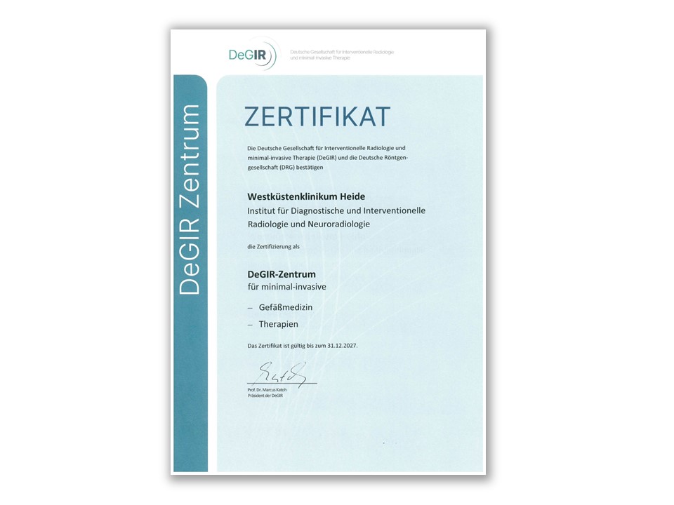 Zertifikat DeGIR-Zentrum für minimal-invasive Gefäßmedizin und Therapien