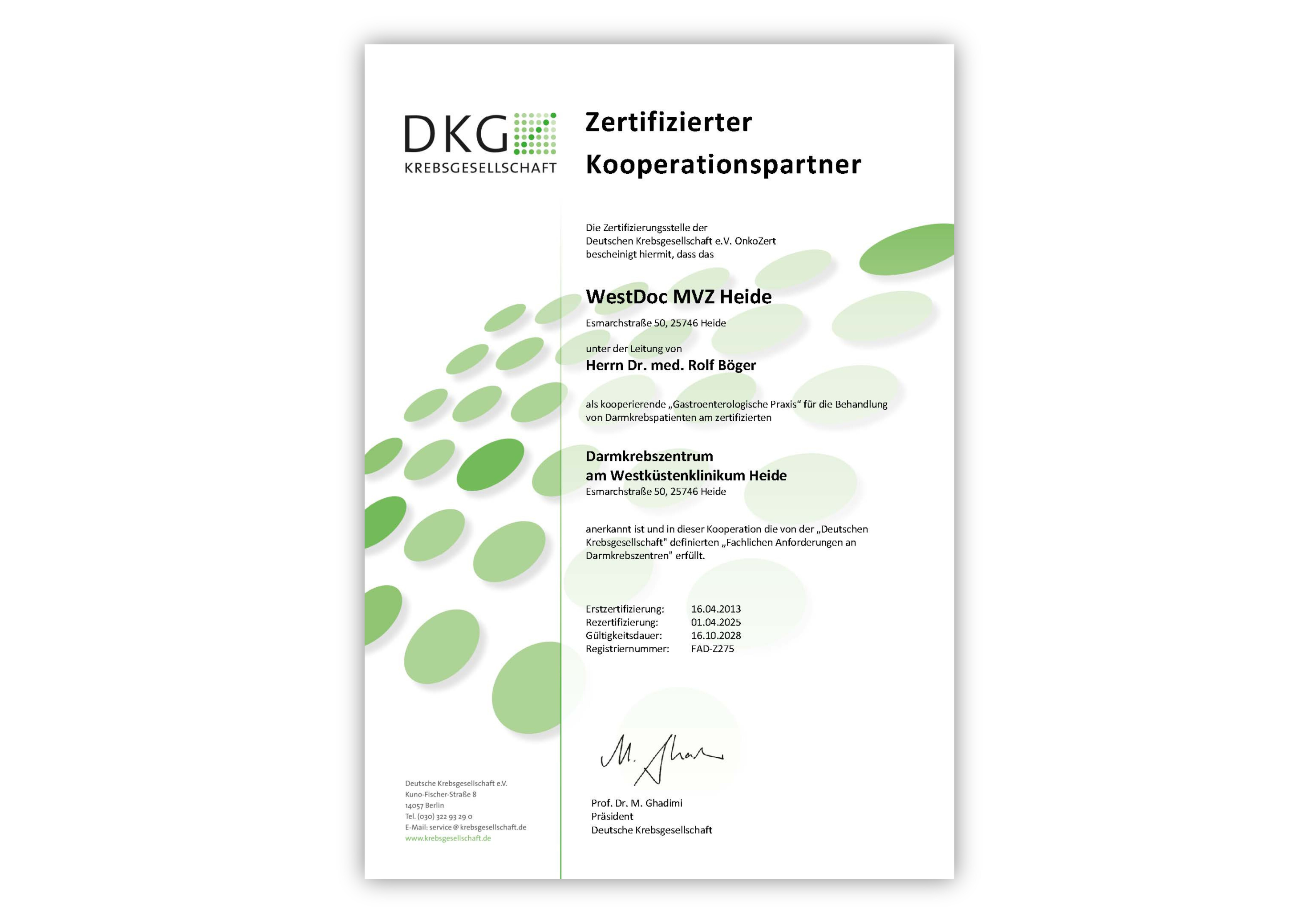 WestDoc MVZ Heide: DKG Zertifizierter Kooperationspartner des Darmkrebszentrums am Westküstenklinikum Heide