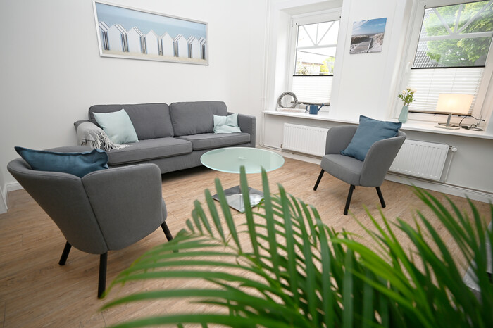 Das Wohnzimmer im Erdgeschoss des Boardinghauses.