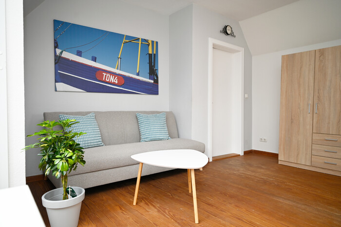 Das Schlafzimmer im Obergeschoss des Boardinghauses.