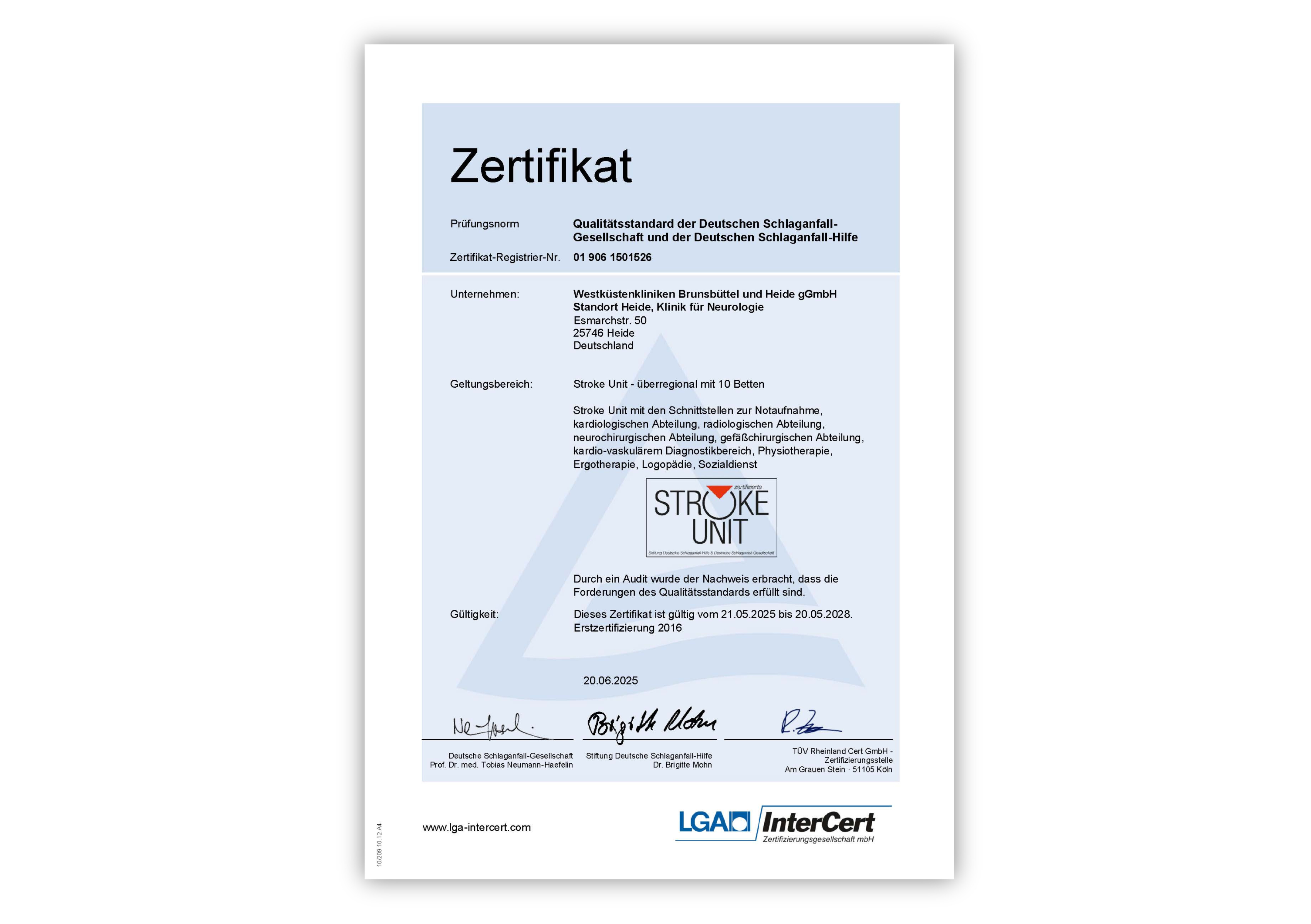 Zertifikat Stroke Unit