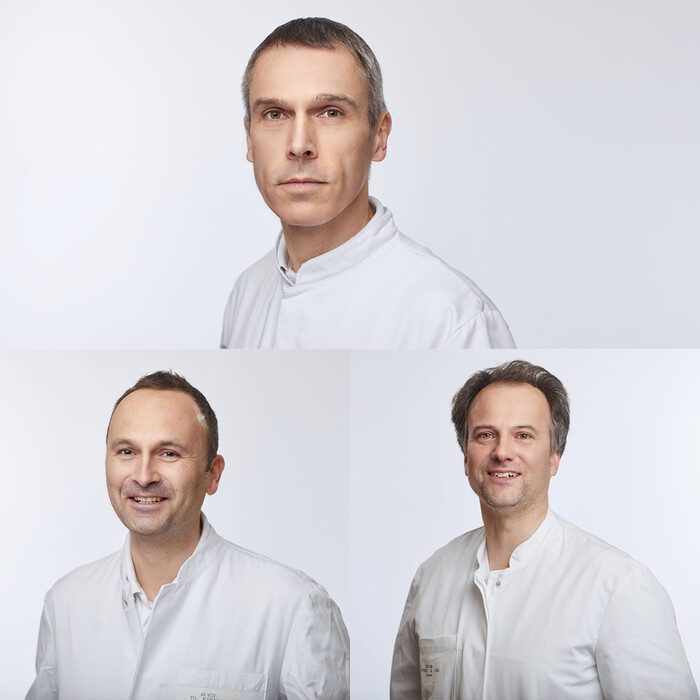 Prof. Dr. Thomas Herrmann, Dr. Thomas Eibisch und Dr. Sven Korte beantworten Fragen  zur Darmkrebs-Vorsorge und -Behandlung.