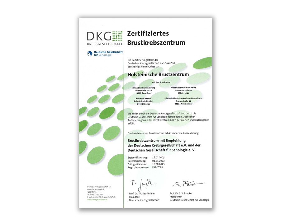 DKG Zertifiziertes Brustkrebszentrum: Holsteinisches Brustkrebszentrum