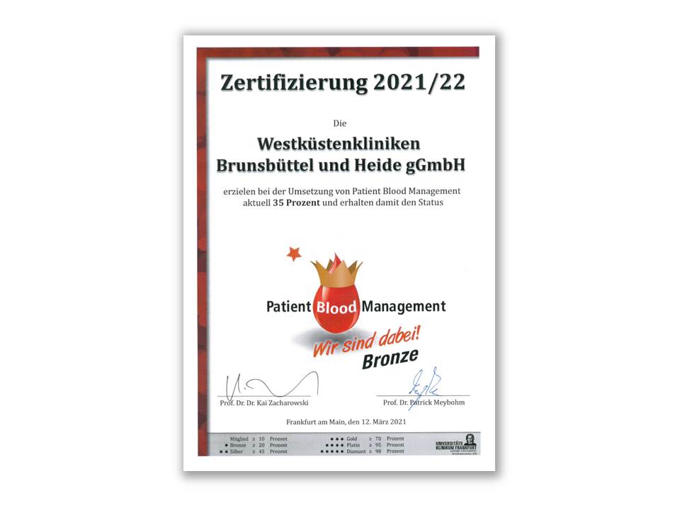 Zertifikat Patient-Blood-Management "Bronze"