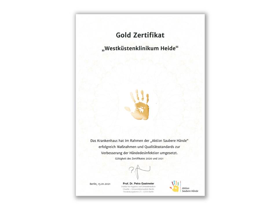 Gold Zertifikat "Aktion Saubere Hände"